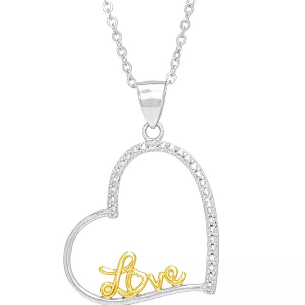 Diamond Accent Love Heart Necklace in Fine Silver Plate - Picture 2 of 2